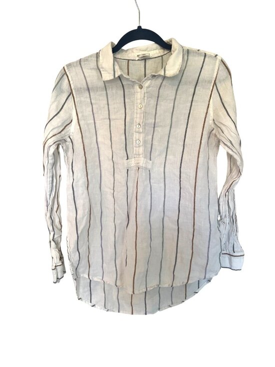 Artisan Ny Tops - Artisan NY Linen Multi Color Striped Roll-Tab Popover Top Tunic Shirt Medium